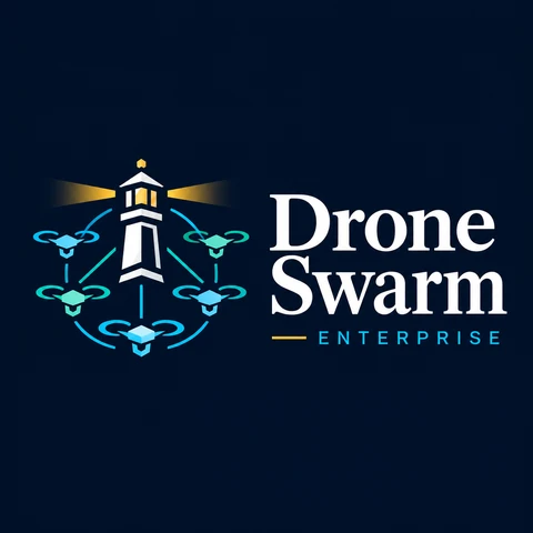 Drone Swarm Enterprise logo with a lighthouse coordinating five drones.